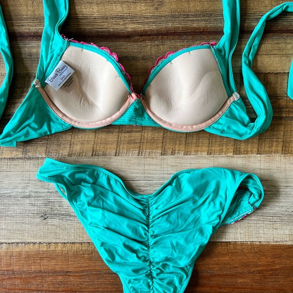 Rare Beach Bunny teal bikini push up top, scrunch bottom - Picture 2 of 6